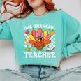 One Thankful Teacher Turkey Thanksgiving Teaching Comfort Colors Sweatshirt Chalky Mint