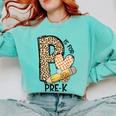 P Is For Pre K Teacher Leopard First Day Of School For Men Women Girls Kids Comfort Colors Sweatshirt Chalky Mint