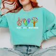Peace Love Montessori Daycare Teacher Appreciation Comfort Colors Sweatshirt Chalky Mint Peace Love Montessori Daycare Teacher Appreciation Comfort Colors Sweatshirt Chalky Mint