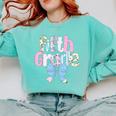 Preppy Fifth Grade Teacher Blue Floral Coquette Pencil Bow Comfort Colors Sweatshirt Chalky Mint