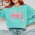 Preppy Pre k Back To School Pre-k Teachers Girls Cute Bow Comfort Colors Sweatshirt Chalky Mint