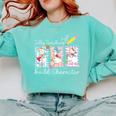 Preppy Silly Teacher Goose Build Character Back To School Comfort Colors Sweatshirt Chalky Mint