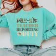 Retro Back To School Women Old Camo Pre-K Teacher Comfort Colors Sweatshirt Chalky Mint Retro Back To School Women Old Camo Pre-K Teacher Comfort Colors Sweatshirt Chalky Mint