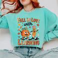 Retro Fall In Love With Learning Autumn Pumpkin Teacher Kids Comfort Colors Sweatshirt Chalky Mint