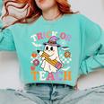 Retro Floral Ghost Trick Or Teach Groovy Teacher Halloween Comfort Colors Sweatshirt Chalky Mint Retro Floral Ghost Trick Or Teach Groovy Teacher Halloween Comfort Colors Sweatshirt Chalky Mint