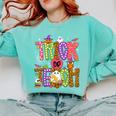 Retro Trick Or Teach Leopard Ghost Halloween Spooky Teacher Comfort Colors Sweatshirt Chalky Mint