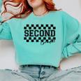 Second Grade Checkered Teacher 1st Day Back To School Women Comfort Colors Sweatshirt Chalky Mint