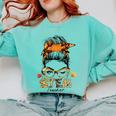 STEM Teacher Messy Bun Fall Vibes Autumn Thanksgiving Men Women Comfort Colors Sweatshirt Chalky Mint