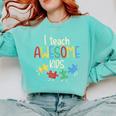 I Teach Awesome Kids Shirt Autism Special Education Teacher Comfort Colors Sweatshirt Chalky Mint