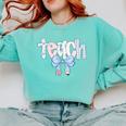 Teach Teacher Coquette Bow Pencil Back To School First Day Comfort Colors Sweatshirt Chalky Mint Teach Teacher Coquette Bow Pencil Back To School First Day Comfort Colors Sweatshirt Chalky Mint