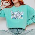 Teacher Blue Chinoiserie Coquette Bow Heart Teacher Life Comfort Colors Sweatshirt Chalky Mint