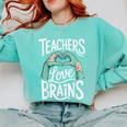 Teacher Halloween Shirt Women Men Teachers Love Brains Comfort Colors Sweatshirt Chalky Mint Teacher Halloween Shirt Women Men Teachers Love Brains Comfort Colors Sweatshirt Chalky Mint