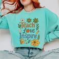 Teacher Inspire Love Comfort Colors Sweatshirt Chalky Mint Teacher Inspire Love Comfort Colors Sweatshirt Chalky Mint
