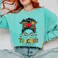 Teacher Life Messy Bun Glasses Leopard Sunflower Comfort Colors Sweatshirt Chalky Mint Teacher Life Messy Bun Glasses Leopard Sunflower Comfort Colors Sweatshirt Chalky Mint