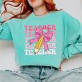Teacher Pencil Back To School Groovy Pink Teacher First Day Comfort Colors Sweatshirt Chalky Mint