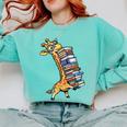 Teacher Shirt Giraffe Holding Books Bookworm Librarian Comfort Colors Sweatshirt Chalky Mint