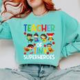 Teacher Of Tiny Superheroes Teach 100th Day Of School Men Women Girls Kids Comfort Colors Sweatshirt Chalky Mint