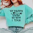 Teacher Witch Halloween My Broom Broke So Now I Teach For Men Women Comfort Colors Sweatshirt Chalky Mint