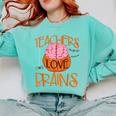 Teachers Love Brains Halloween T-Shirt For Men Women Comfort Colors Sweatshirt Chalky Mint