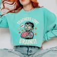 Teachers Love Brains Shirt Men Women Teacher Halloween Comfort Colors Sweatshirt Chalky Mint