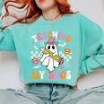 Teaching My Boos Ghost Teacher Cute Groovy Halloween Teacher Comfort Colors Sweatshirt Chalky Mint