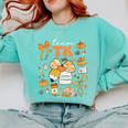 Team TK Crew Preppy Coquette Bow Pumpkin Fall TK Teacher Comfort Colors Sweatshirt Chalky Mint