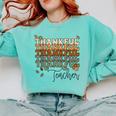 Thankful Teacher Thanksgiving Fall Pumpkin Turkey Comfort Colors Sweatshirt Chalky Mint