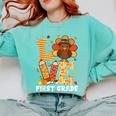 Thanksgiving Love First Grade Teacher Turkey Autumn Fall For Men Women Girls Kids Comfort Colors Sweatshirt Chalky Mint