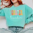 Toddler Teacher Retro Groovy Women Happy First Day Of School Comfort Colors Sweatshirt Chalky Mint