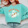 Trick Or Teach Groovy Retro Ghost Halloween Teacher Kids Comfort Colors Sweatshirt Chalky Mint Trick Or Teach Groovy Retro Ghost Halloween Teacher Kids Comfort Colors Sweatshirt Chalky Mint