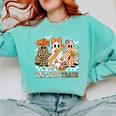 Trick Or Teach Groovy Teacher Halloween Floral Ghost Comfort Colors Sweatshirt Chalky Mint