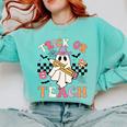 Trick Or Teach Groovy Teacher Halloween Retro Floral Ghost Comfort Colors Sweatshirt Chalky Mint