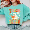 Trick Or Teach Halloween Shirt For Teacher Kids Floral Ghost Comfort Colors Sweatshirt Chalky Mint Trick Or Teach Halloween Shirt For Teacher Kids Floral Ghost Comfort Colors Sweatshirt Chalky Mint
