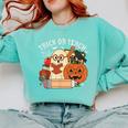Trick Or Teach Retro Halloween Teacher Women Men Costume Comfort Colors Sweatshirt Chalky Mint