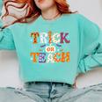 Trick Or Teach Teacher Halloween Costume Men Women Comfort Colors Sweatshirt Chalky Mint Trick Or Teach Teacher Halloween Costume Men Women Comfort Colors Sweatshirt Chalky Mint