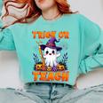 Trick Or Teach Teacher Halloween Ghost Pencil Floral Comfort Colors Sweatshirt Chalky Mint Trick Or Teach Teacher Halloween Ghost Pencil Floral Comfort Colors Sweatshirt Chalky Mint