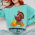 Turkey Reading Books Fall Thanksgiving Teacher Book Comfort Colors Sweatshirt Chalky Mint