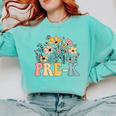 Wildflower Pre-K Preschool Team Floral Teacher Girls Comfort Colors Sweatshirt Chalky Mint