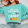 Will Trade Students For Candy Teacher Cute Halloween Comfort Colors Sweatshirt Chalky Mint Will Trade Students For Candy Teacher Cute Halloween Comfort Colors Sweatshirt Chalky Mint
