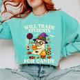 Will Trade Students For Candy Teacher Ghost Halloween Comfort Colors Sweatshirt Chalky Mint Will Trade Students For Candy Teacher Ghost Halloween Comfort Colors Sweatshirt Chalky Mint