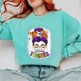 Witchy Teacher Halloween Messy Bun Teacher Bleached Comfort Colors Sweatshirt Chalky Mint