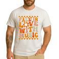 Fall In Love With Music Groovy Thanksgiving Music Teacher Men Women Girls Kids Men's Casual T-Shirt White