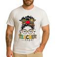 Teacher Life Messy Bun Glasses Leopard Sunflower Men's Casual T-Shirt White