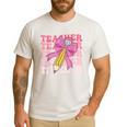 Teacher Pencil Back To School Groovy Pink Teacher First Day Men's Casual T-Shirt White