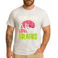 Teachers Love Brains Skeleton Halloween Teacher Funny Men's Casual T-Shirt White
