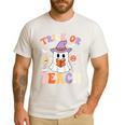 Trick Or Teach Teacher Groovy Ghost Halloween Teacher Men's Casual T-Shirt White