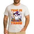 Trick Or Teach Teacher Halloween Ghost Pencil Floral Men's Casual T-Shirt White Trick Or Teach Teacher Halloween Ghost Pencil Floral Men's Casual T-Shirt White