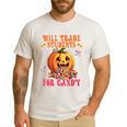 Will Trade Students For Candy Teacher Cute Halloween Pumpkin Men's Casual T-Shirt White