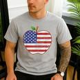 American Flag Teachers Students Apple 4th Of July Vintage Men's Casual T-Shirt Sport Grey American Flag Teachers Students Apple 4th Of July Vintage Men's Casual T-Shirt Sport Grey