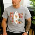 Booooks Ghost Halloween Groovy Vintage Teacher Book Reading Men's Casual T-Shirt Sport Grey Booooks Ghost Halloween Groovy Vintage Teacher Book Reading Men's Casual T-Shirt Sport Grey